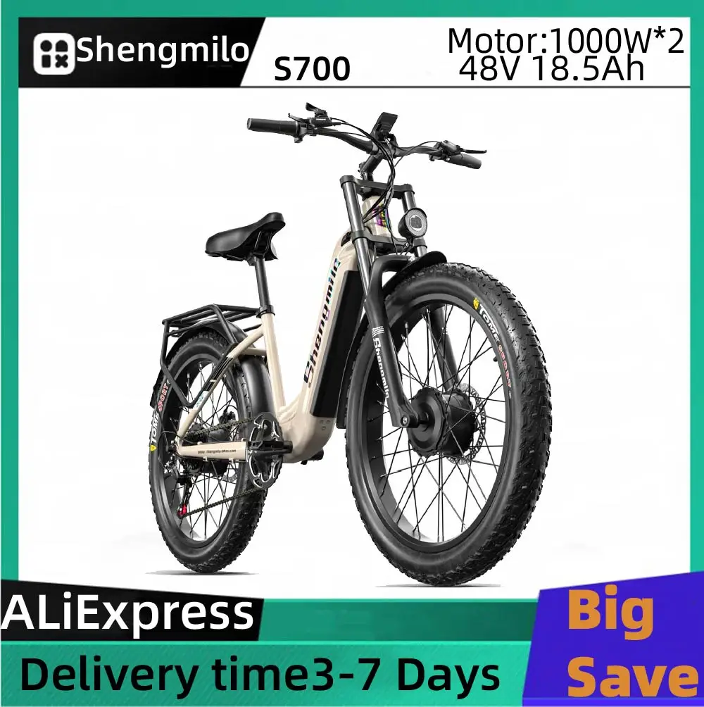 

Shengmilo S700 Adult E-bike 1000W*2 Men's E-Mountain ebike with Two Motor, 48V18.5AH Battery Electric,26" Fat Tire Electric Bike