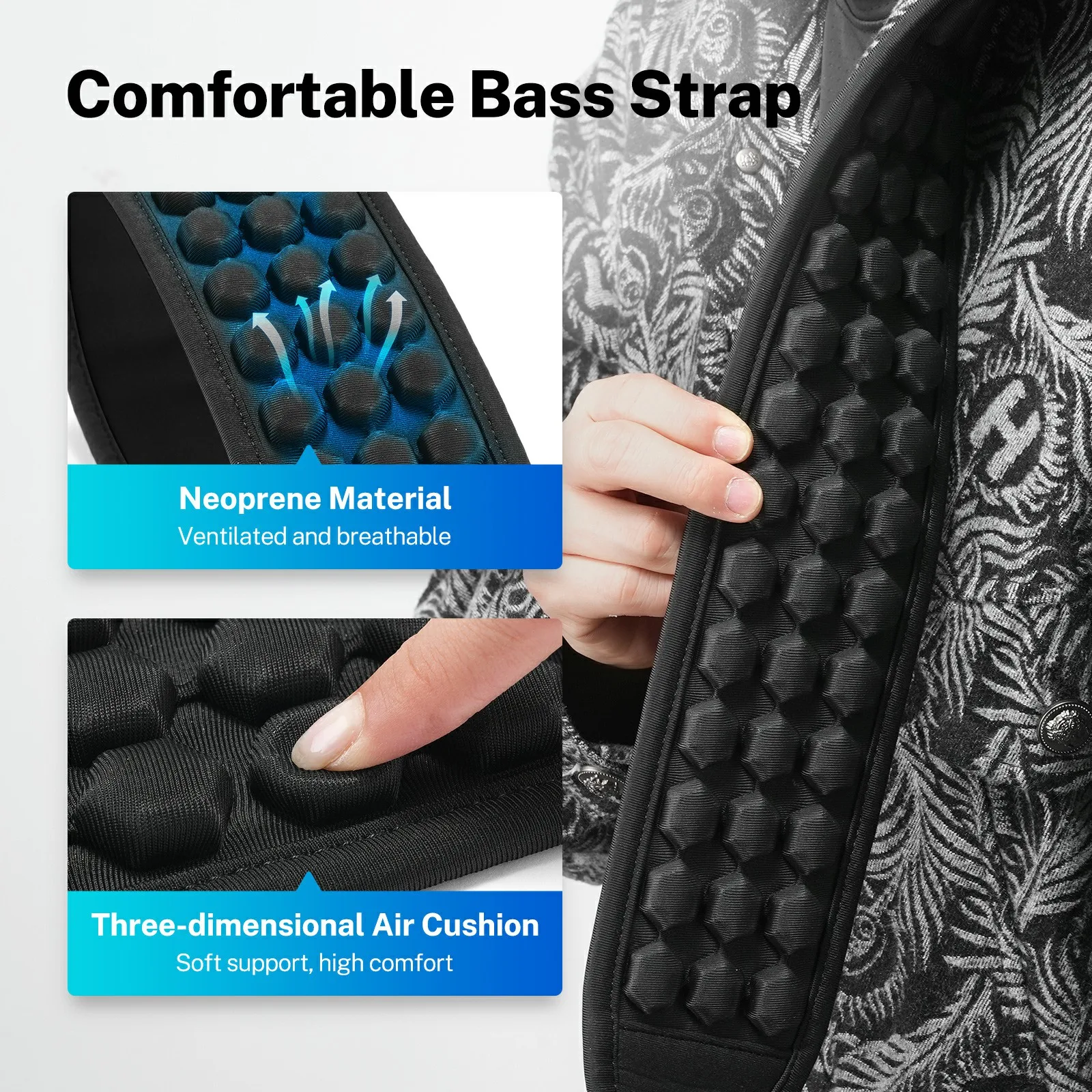 PGS-14 Guitar Strap 3.5 Wide Air Cell Cushions Neoprene Padded Soft Comfortable Bass Adjustable Length 53-64 Long