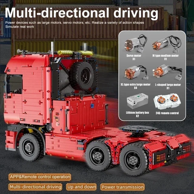 Tractor Truck LOWBOY-Trailer compatible with Lucio's Tractor Truck MouldKing 19005 High-tech MOC Building Blocks Kids Toys