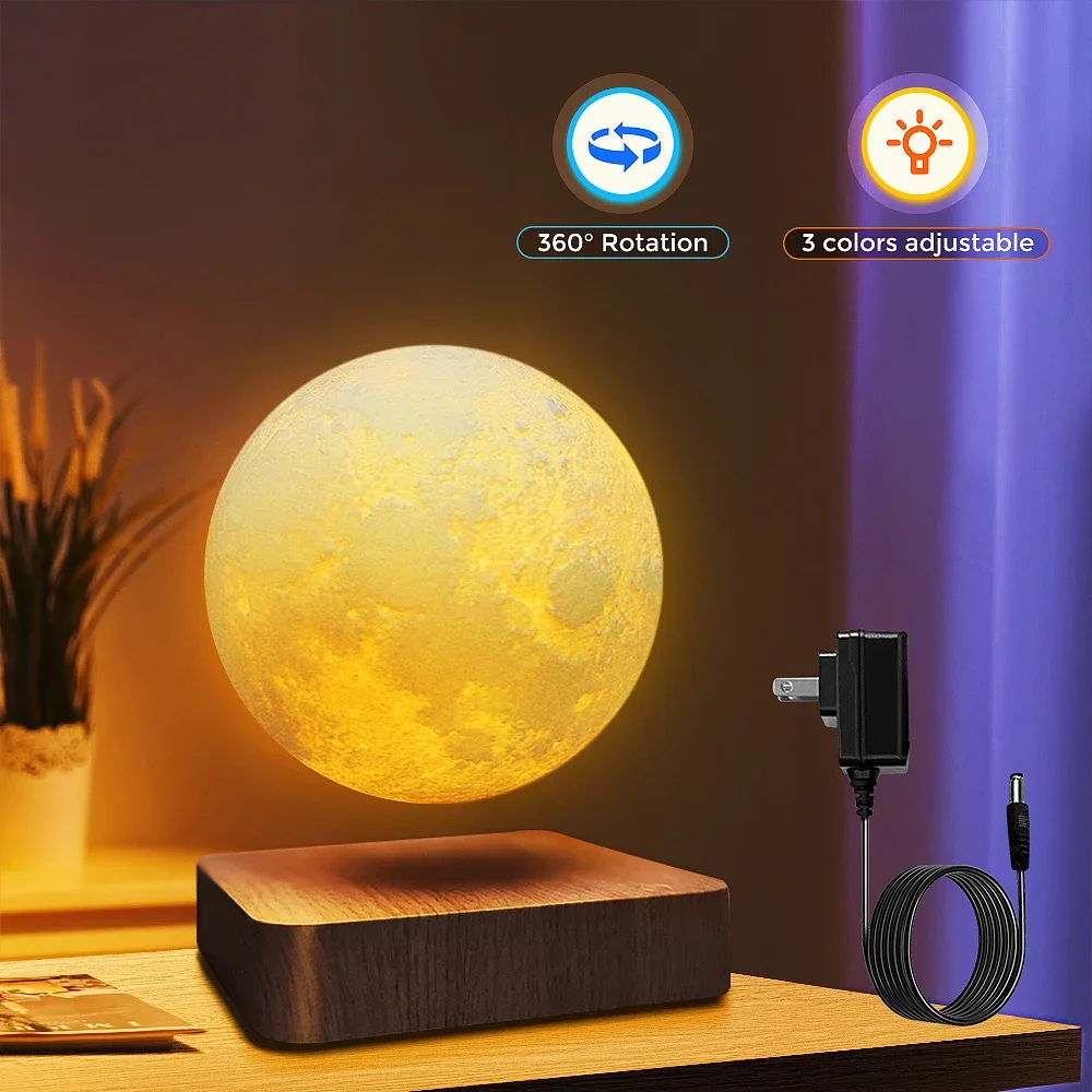 Levitating Moon Table Lamp,  Floating Night Light With 3 Lighting Modes, 3D Printed Levitation Bedside Table Lamp For Of