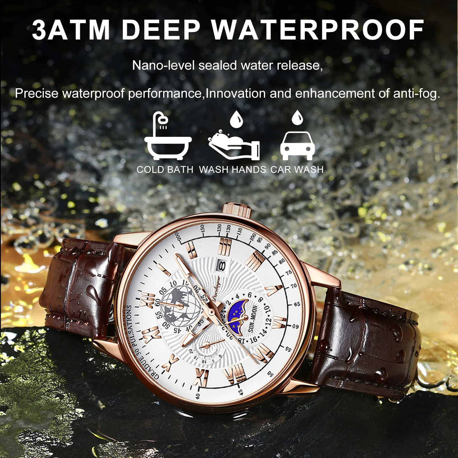 POEDAGAR Luxury Wristwatch For Men Waterproof Luminous Chronograph Date Man Watch Leather Men\'s Quartz Watches Sports Male Clock