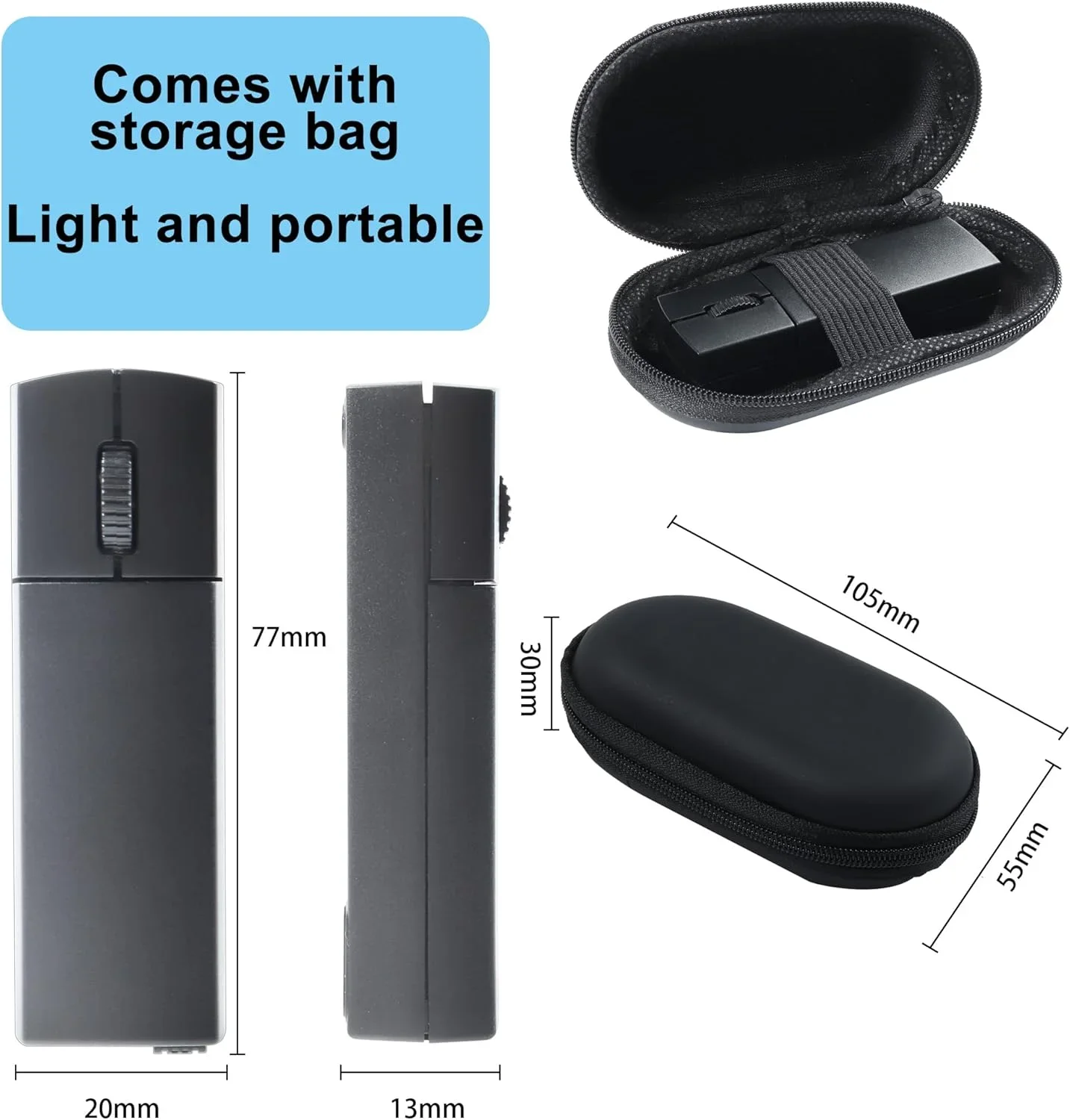 

Mini Pocket Wireless Mouse 2.4G & Bluetooth Compact Mouse Quiet Keys Rechargeable Ergonomic Office Mice for Laptop PC Tablet
