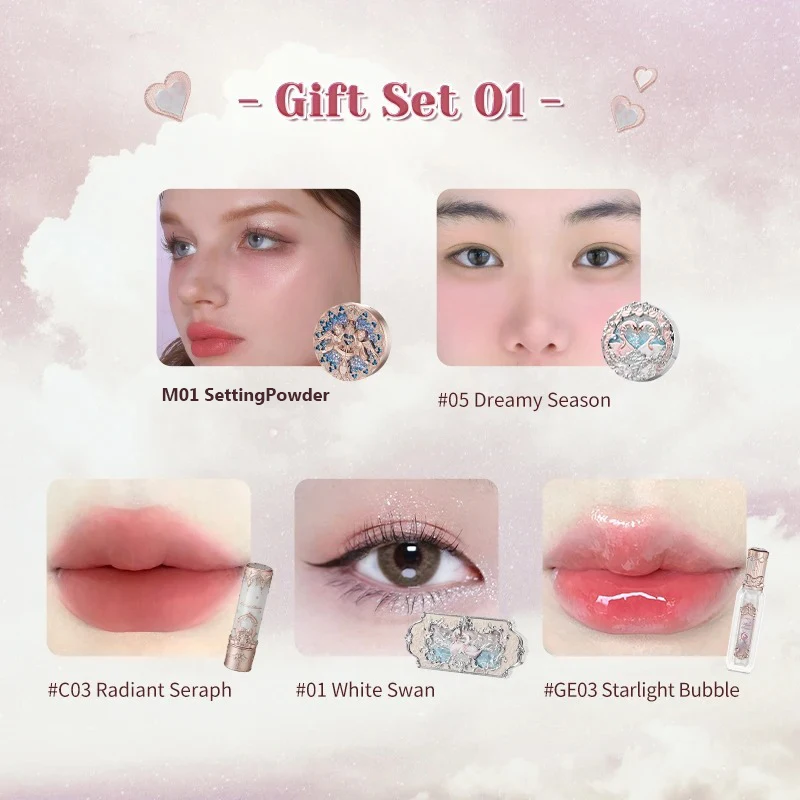 FlowerkWindows Alles-in-één make-upset Reismake-upset voor vrouwen Volledige kit Oogschaduw Zwaan Blush Kleine engel Lippenstift Bloem weet