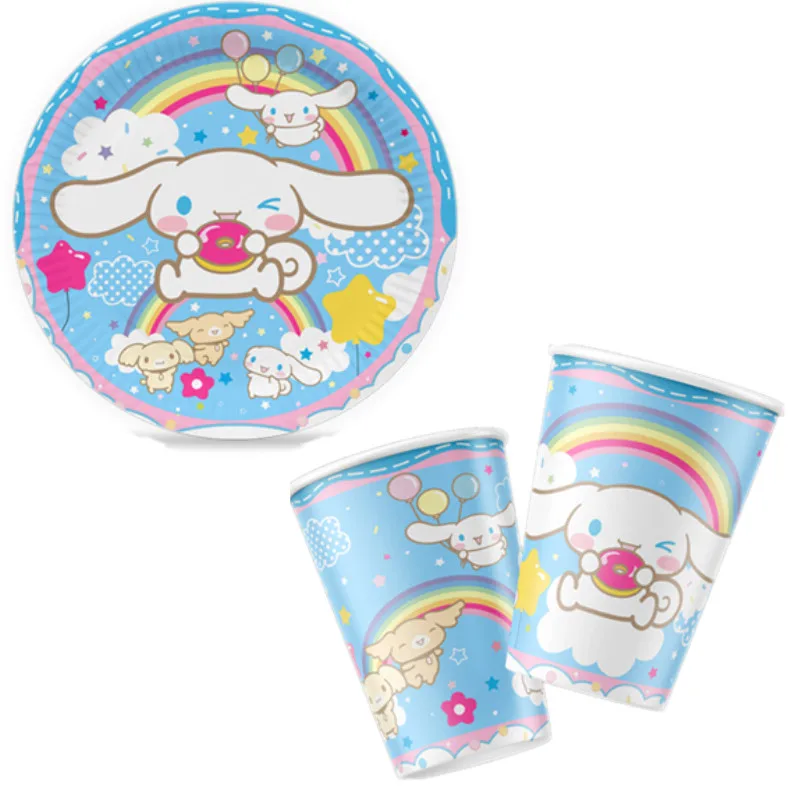 Cinnamoroll Party Paper Plates Cups Banner Tablecloth Disposable Tableware Set For Kids Birthday Decoration Girl Party Supplies