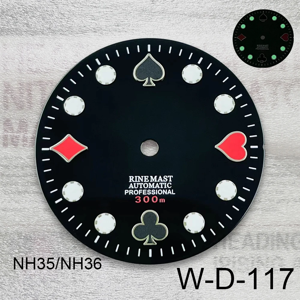 28.5mm S Logo Poker Dial Fit NH35/NH36/4R/7S mechanizm automatyczny zielony świecący wysokiej jakości akcesoria do modyfikacji zegarków