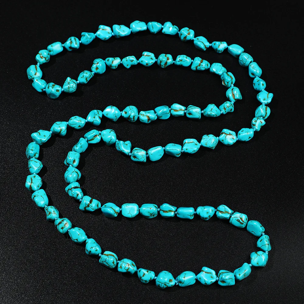 Boho Irregular Personality Turquoise Long Necklace Original Design Ethnic Long Necklace