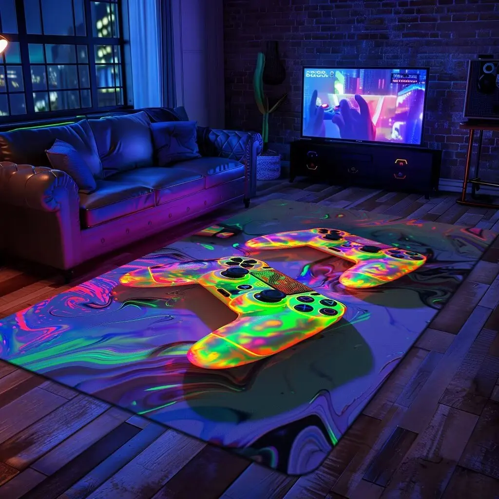 3D Gamer Controller Decoration Carpet for Bedroom Cartoon Player Handle Rugs for Living Room Non-slip Play Mat Study Balcony Pad