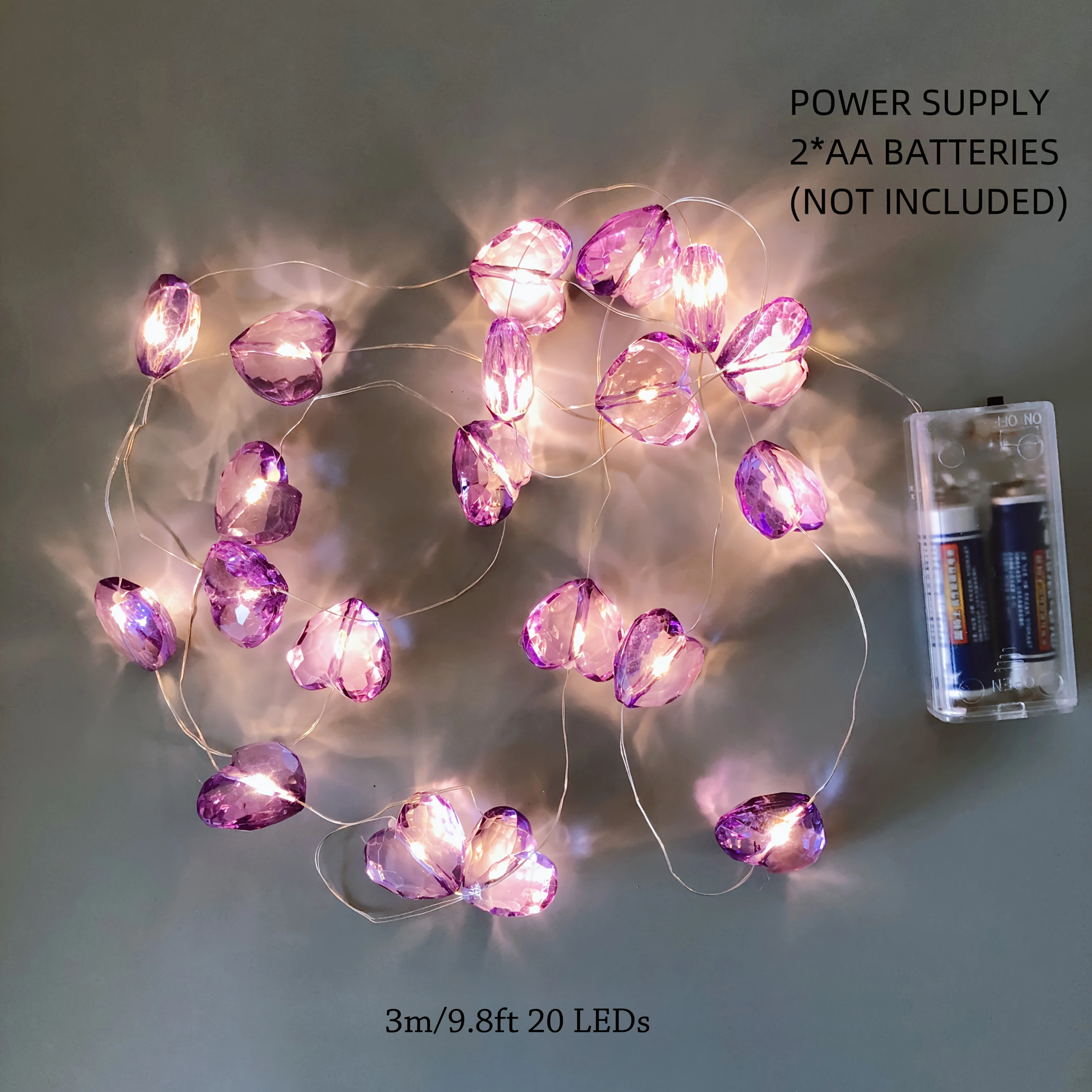 2-Pack Heart Fairy String Lights 20 LEDs Acrylic Crystal Warm Light Christmas Valentines Day Birthday Decor Garland Gift for Her