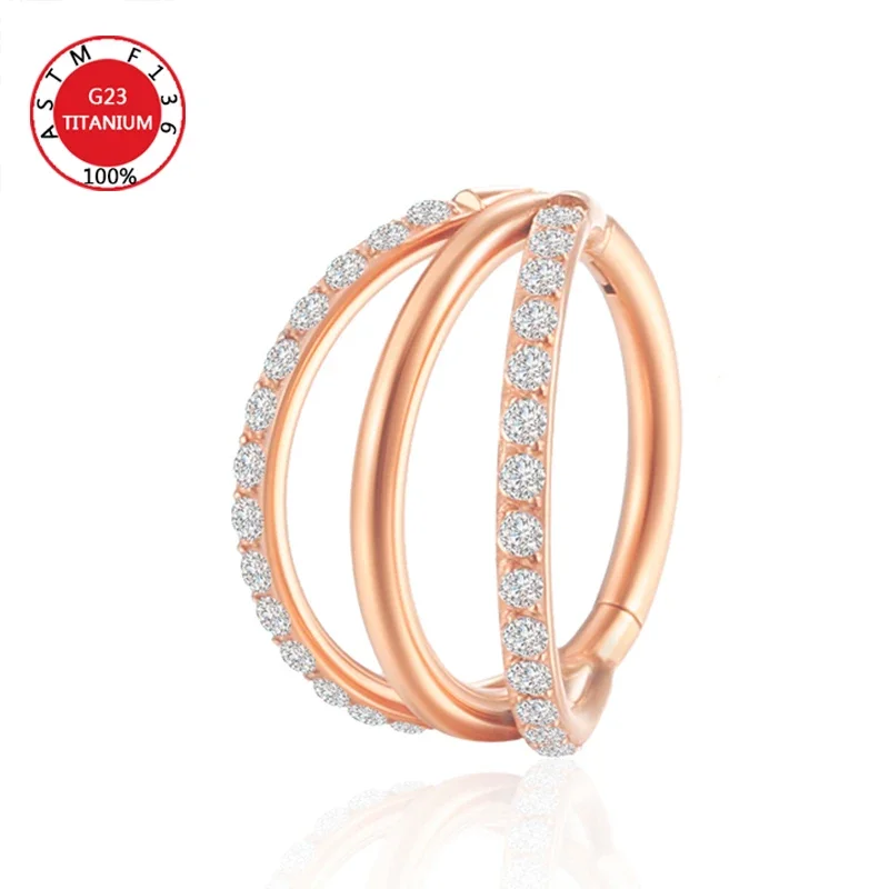 G23 Titanium 3 Layers Nose Rings Piercing Septum Hinge Segment Helix Cartilage Tragus Ear Cuff Earrings Body Jewelry for Women