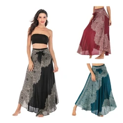 2 in 1 Maxi Skirt and Dress Elastic Waistband Long Printed Dress Holiday Summer Skirts for a Flattering Look