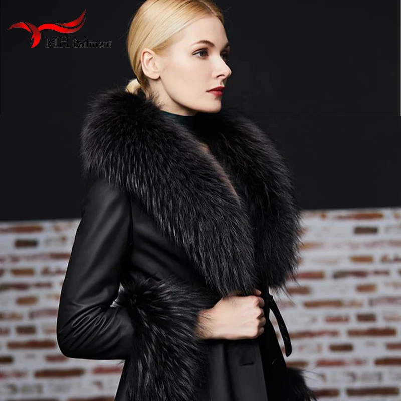 Women\'s Real Raccoon Fur Collar And Cuff Winter Thick Neck Keep Warm Shawl Fashion Luxury Coat Decorate Scarves Accessories