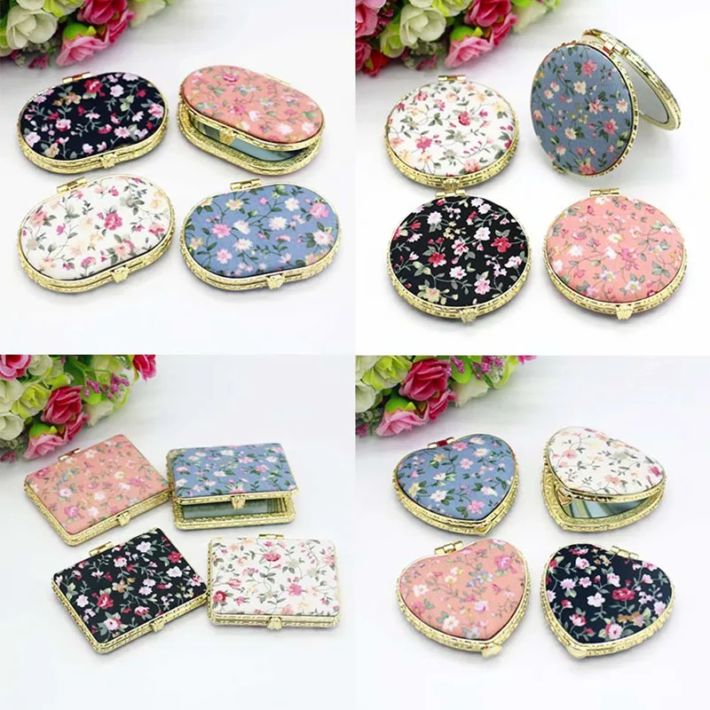 Tshou879 Mini Make-Up Compacte Zak Bloemenspiegel Draagbare Tweezijdige Opvouwbare Make-Up Spiegel Vrouwen Vintage Cosmetische Spiegels Voor