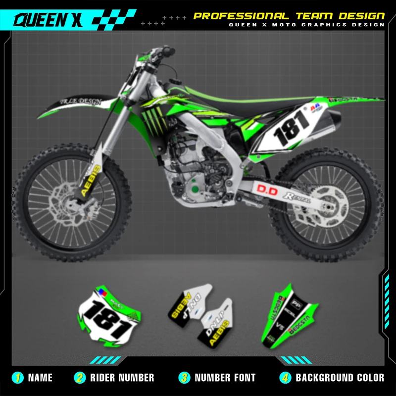 Queen X MOTOR Custom Team Motorcycle Graphics Stickers Kit For KAWASAKI KXF250 KX250F 2013 2014 2015 2016 Decals