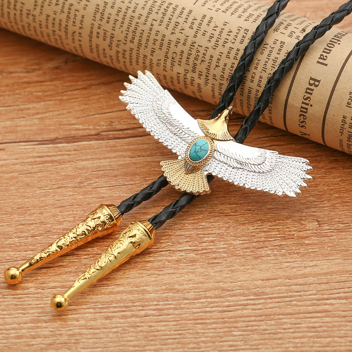 Retro Western Cowboys Necktie Fashion Golden White Eagle Style Bolo Tie
