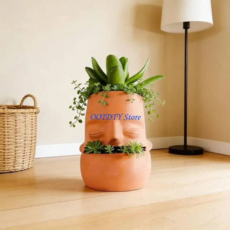 367A Traditional Red Clay Plant Holder With Original Cultural Face Pattern For Inside