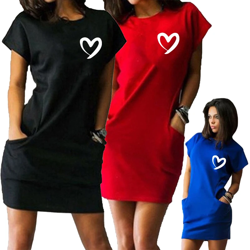 

Women's tricolor S-2XL dresses short-sleeved summer fashion large size slim commuter dresses solid color