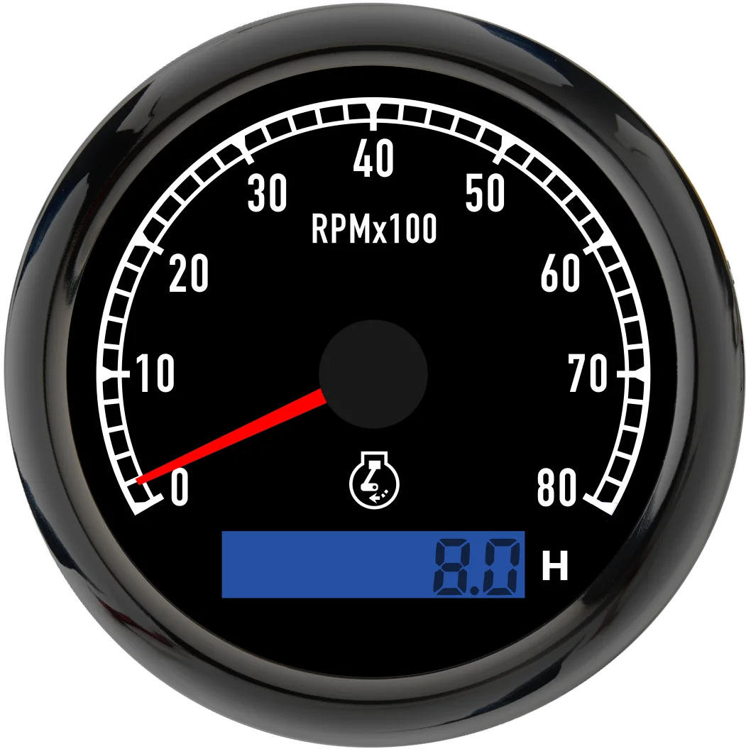 

QJ 80mm 3-1/8" REV Counter Dual Display 7 Colors Tachometer With LCD Hourmeter 3K~8000RPM For Yacht Engine Boat Car Gauge