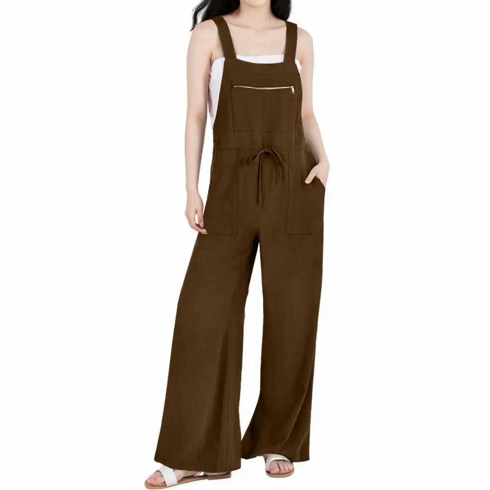 

Women Straps Jumpsuit Summer Solid Color Wide Leg Pants Dungaree Bib Overalls Casual Loose Sleeveless Cotton Linen Jumpsuits