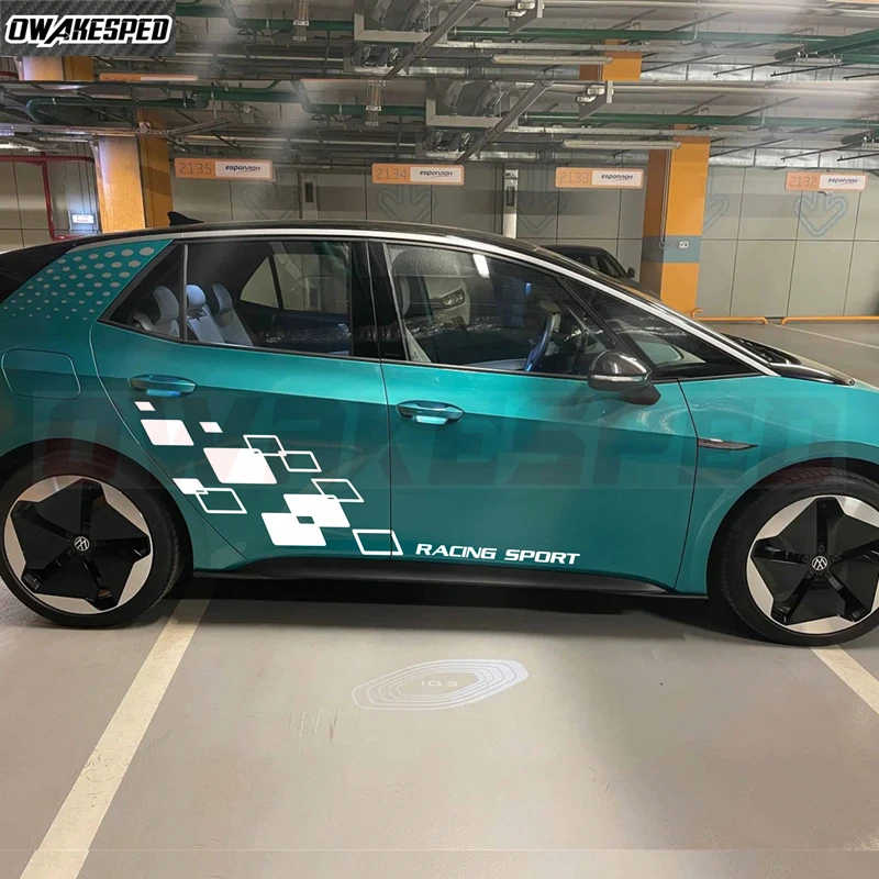 

4pcs Racing Lattices Graphics DIY Sticker For Volkswagen ID.3 pro S Car Door Side Decor Vinyl Decals Auto Body Sport Stripes