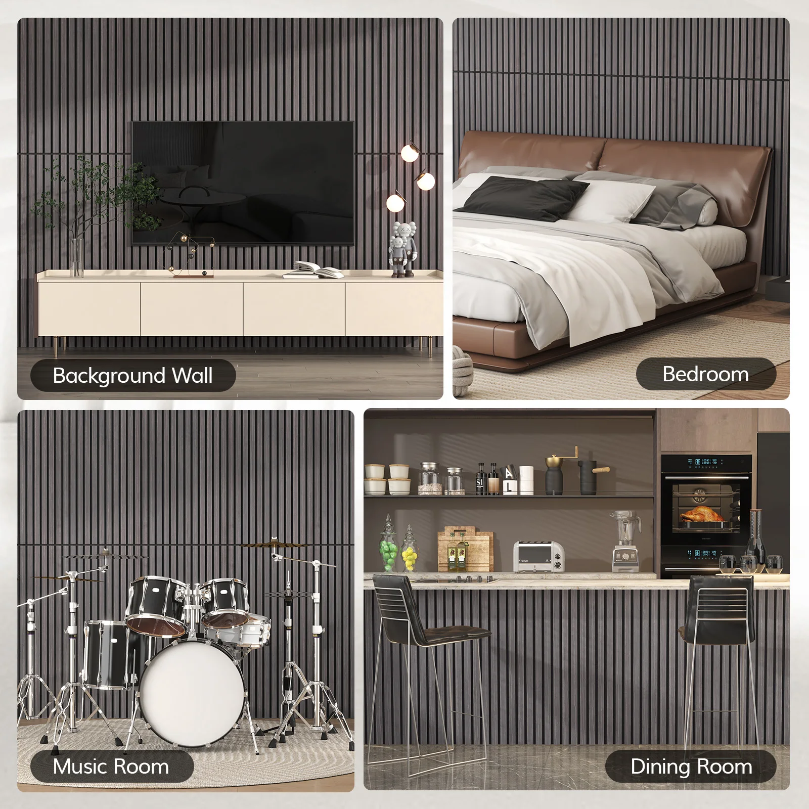 4 шт. деревянные планки, клейкие акустические панели для стены, декоративные 3D рифленые панели для звукопоглощения