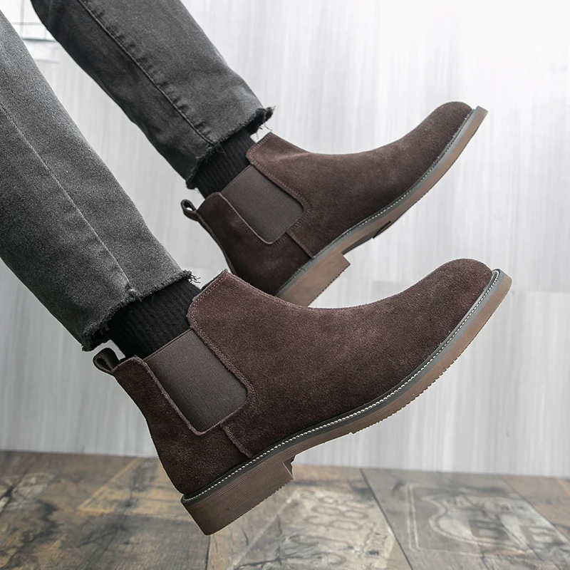 أحذية تشيلسي للرجال من جلد الغزال الصناعي بكعب منخفض مريح كلاسيكي للرجال أحذية عارية للأعمال مقاس 38-45 #6