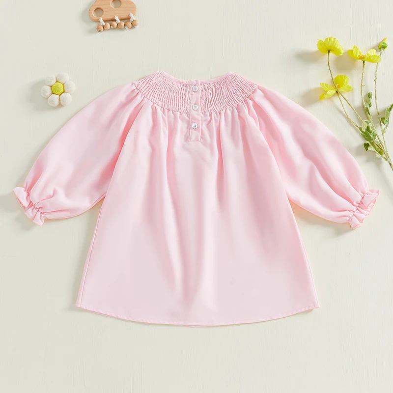 Autumn Kid Girls Dress A-line Long Sleeve Round Neck Sheep Embroidery Princess Dresses