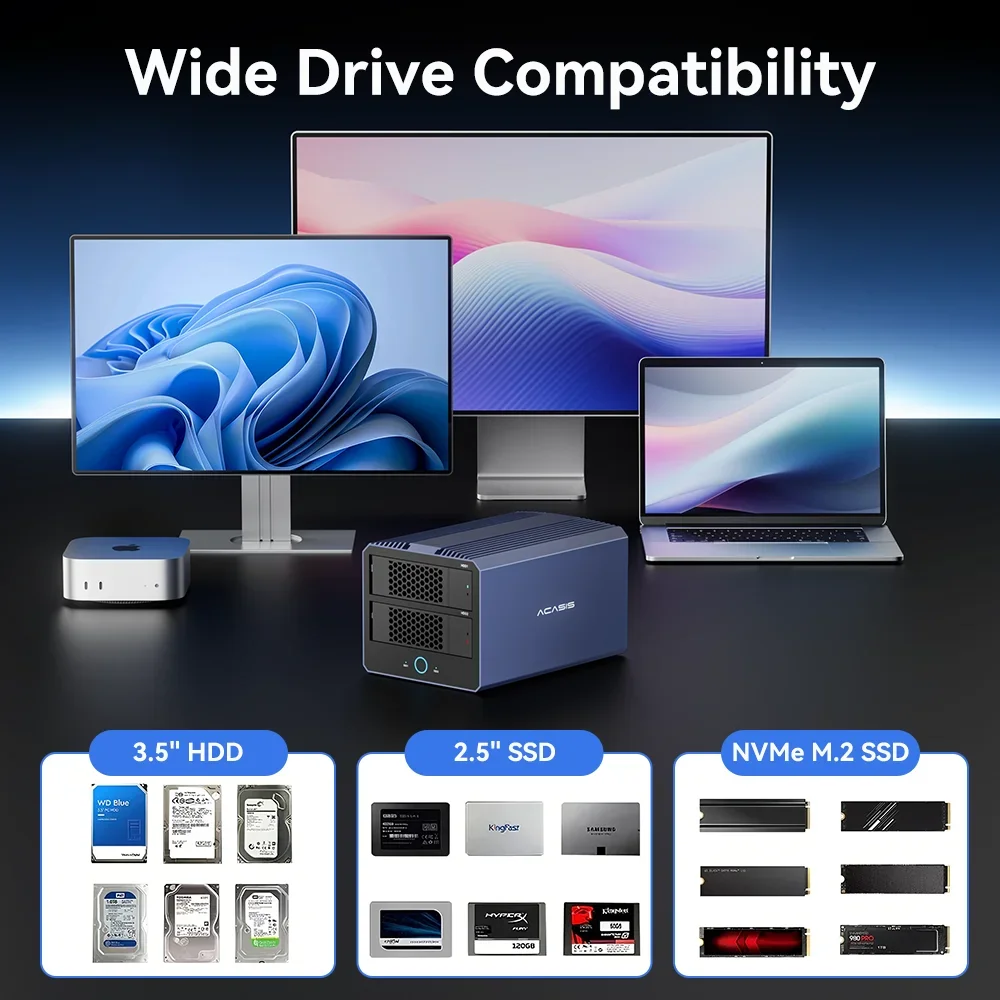 Acasis 40Gbps USB4 Enclosure for HDD+SSD, 4-Bay 76TB Storage,DP 8K 4 RAID Modesfor Data Backup, Video Editin for PC/Mac