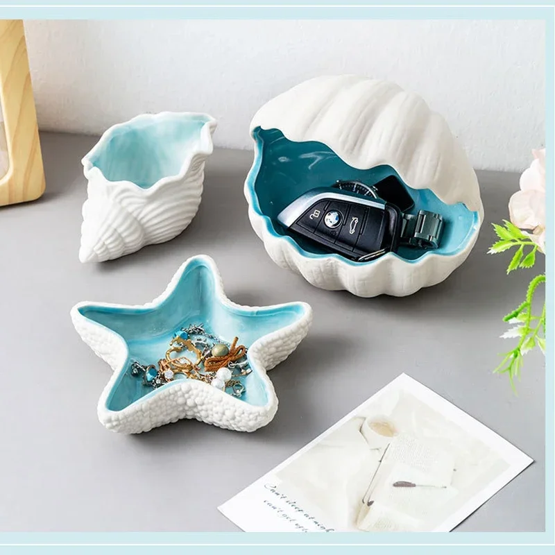 Creavite Starfish Sea Shells Beach Decor Ceramic Key Holder Jewelry Organizer Ashtray Desk Ornaments Living Room Home Decoration