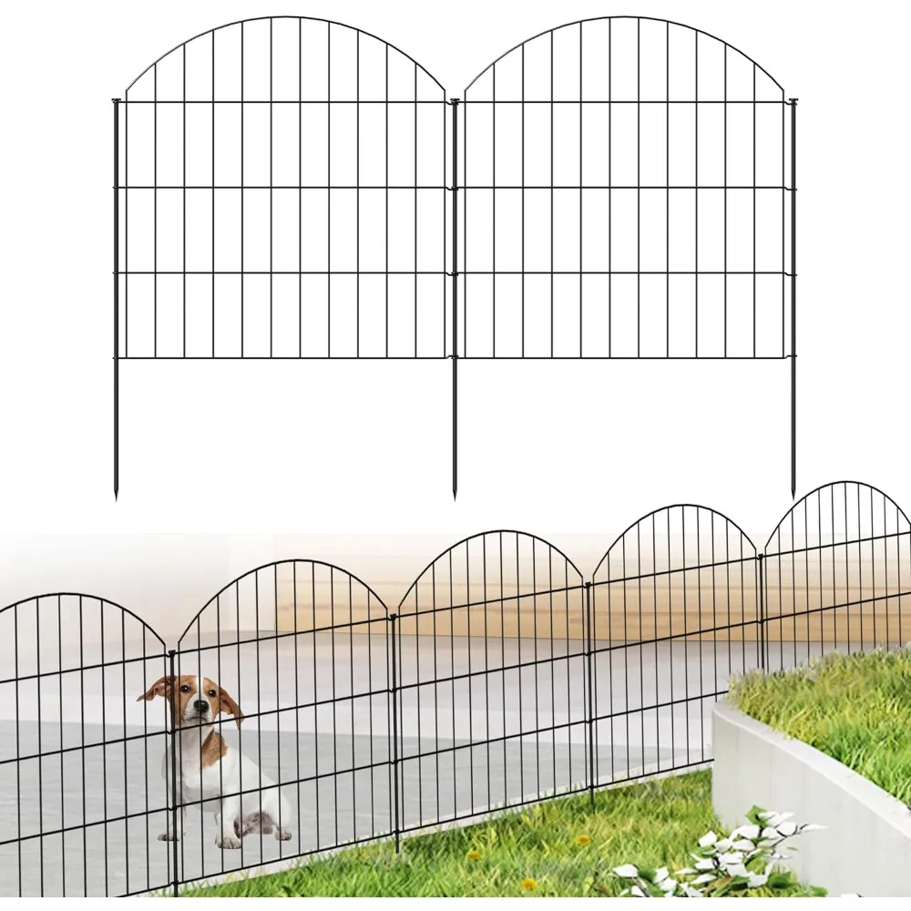 

Metal Garden Fence 28in (H) x 11.7ft (L), 5 Panels + 6 Stakes Rustproof Border Fence Animal Barrier for Dog, No Dig Garden Fenci