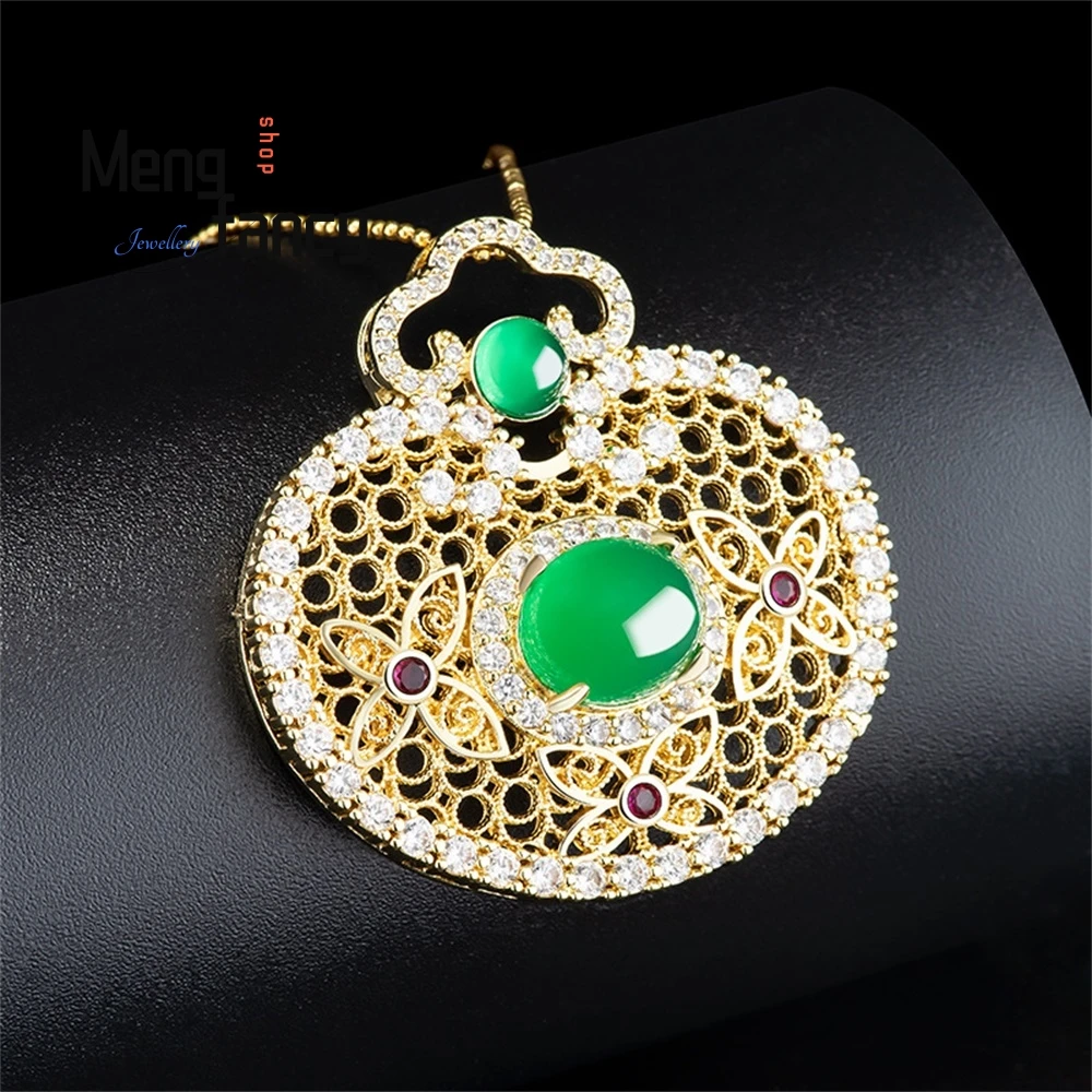 

Genuine Natural Green Agate Copper Gold-plated Ice Inlaid Jade Pendant Men's And Women's Antique Necklace Fashion Pendant