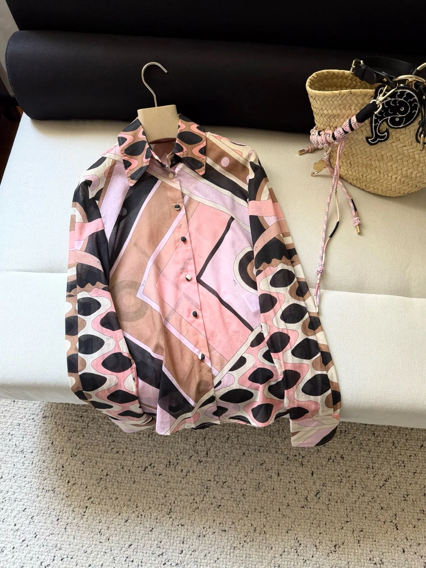 

Vintage Pink Brown Irregular Pattern Long Sleeve Shirt Women Elegant Loose Fit Lapel Blouse Holiday Beach Daily Wear Button Chic