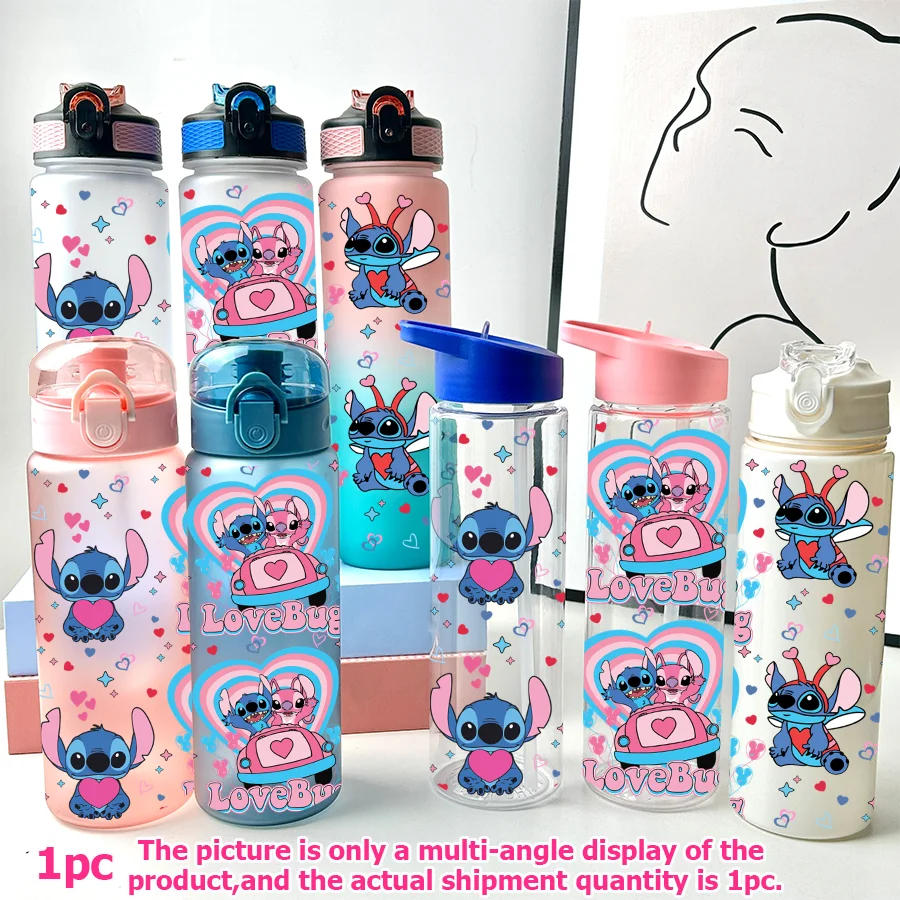 1 Stück Disney, Stitch, Love bedruckt 23–32 Unzen verschiedene Kunststoff-Wasserflaschen tragbare Sport-Wasserbecher Geburtstagsgeschenke