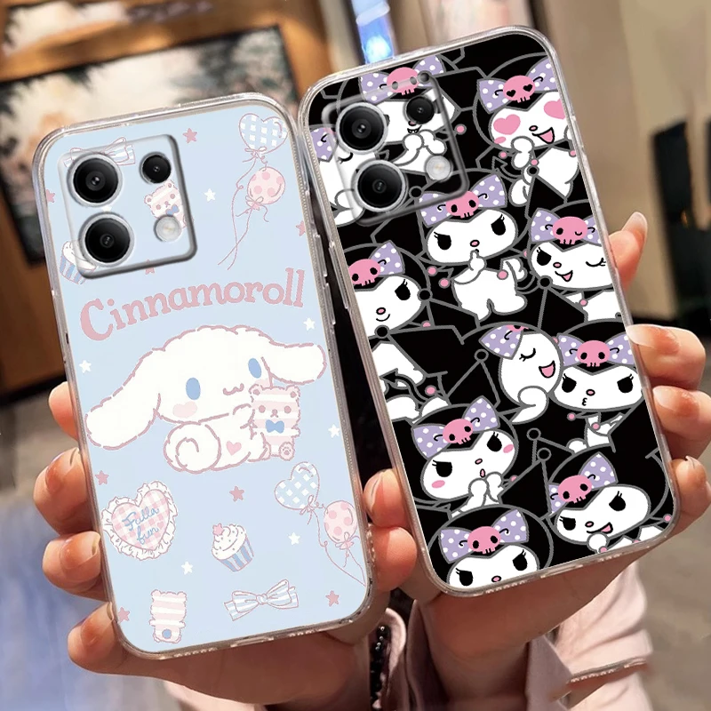 Для Redmi 12 A1 A2 Note 14 Pro 14 13 13 Pro 4G Ro 5G 12 Pro Plus 12S 12 Poco M6 Pro X6 5G Cute Cartoon Sanrio Черный прозрачный чехол
