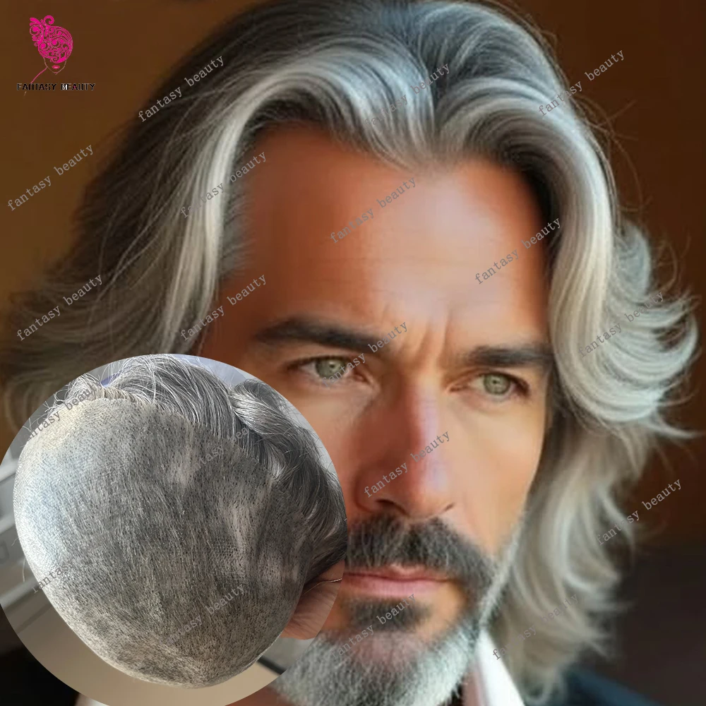 

5-дюймовые пряди из натуральных волос # Мужской парик-накладка 4 1b50: коричневый, серый, блонд, с естественной линией роста волос, долговечный, на силиконовой основе из полиуретана 0,1 мм