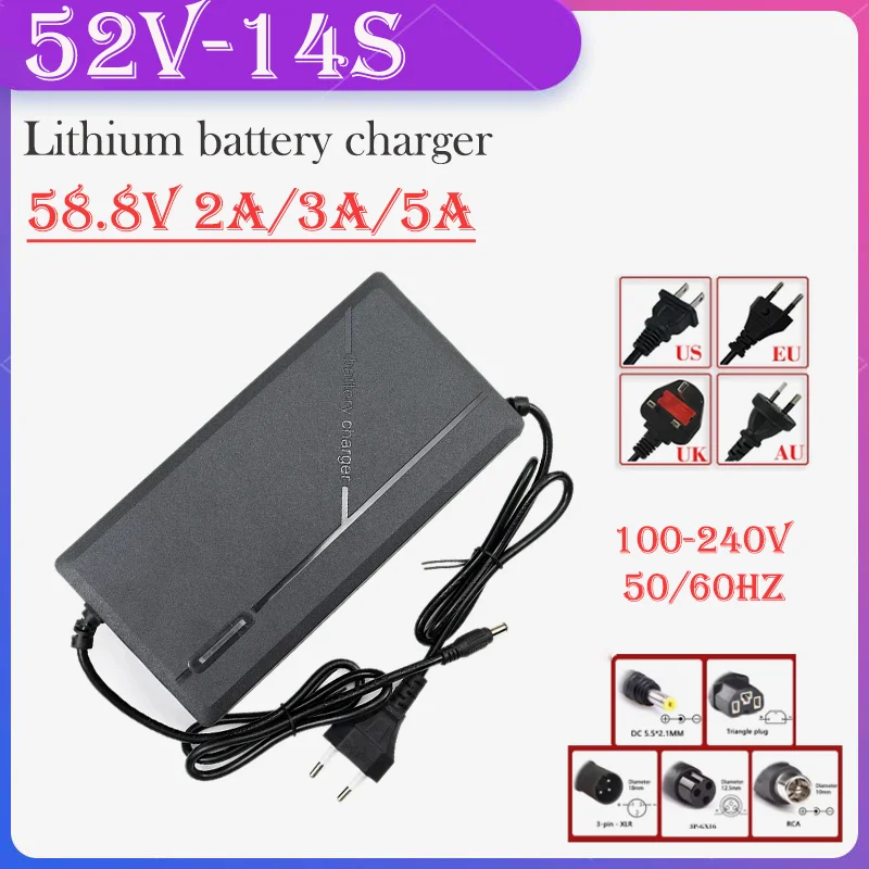 58.8 فولت 2A 3A 5A ebike بطارية ليثيوم الشواحن الذكية AC100-240V مع مروحة ل 14S 52 فولت E-أداة سكوتر خلية ليثيوم أيون حزمة شحن سريع