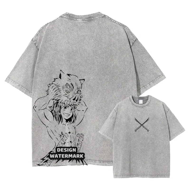 

Футболка Anime Inosuke D-Demon Slayer, винтажные потертые футболки Nezuko Akaza DTG, уличная одежда, топы в стиле манга, футболки для мужчин и девочек, 100% хлопок
