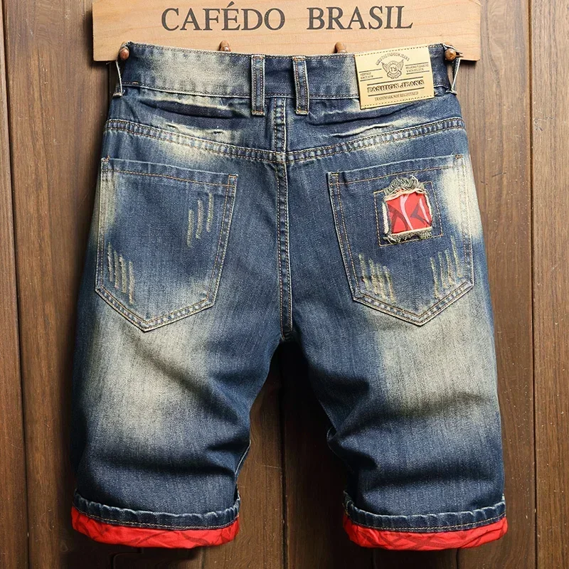 Shorts jeans rasgados masculinos, calções soltos, calças de verão grande, tamanho médio, marca de moda, personalidade, 2023