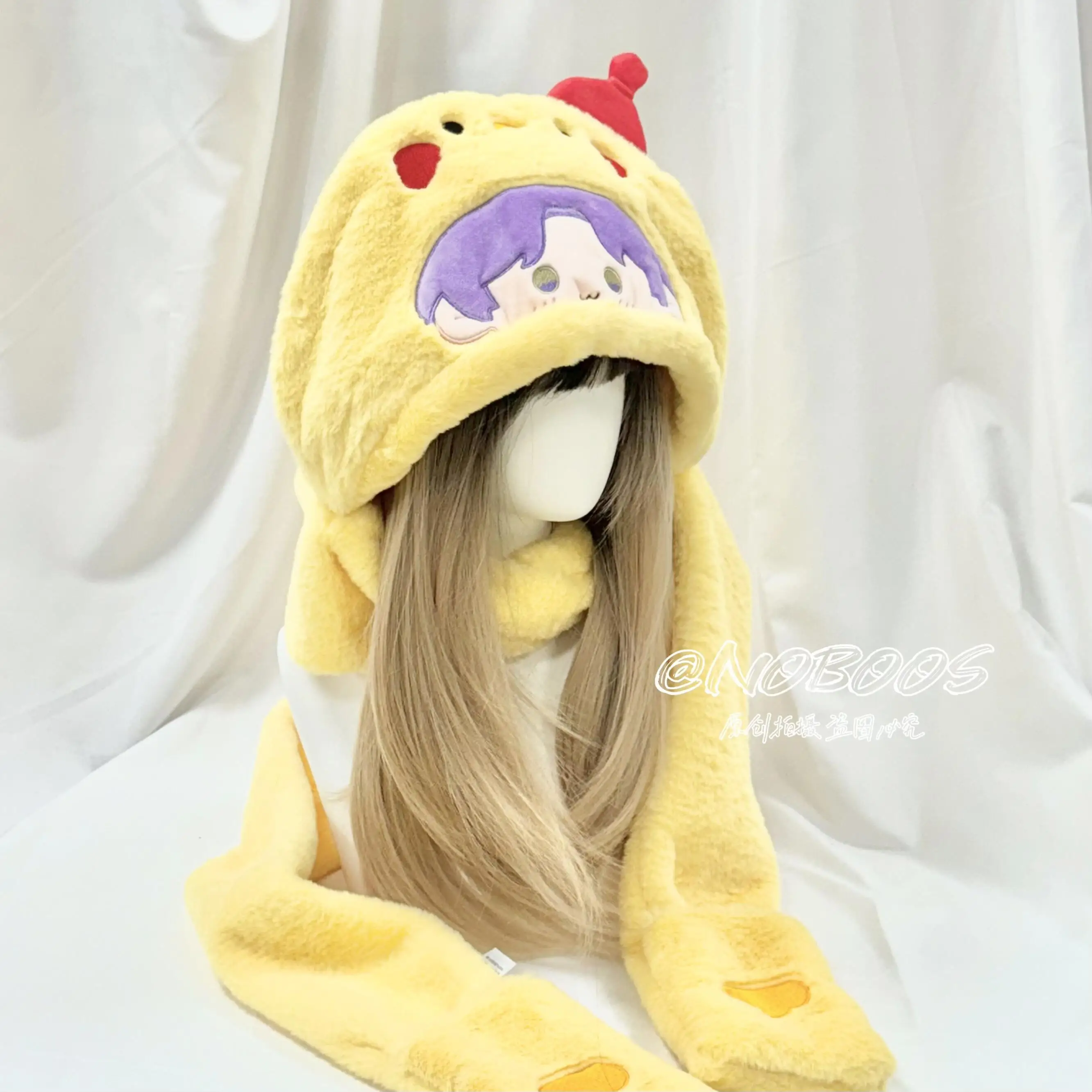 Anime Love and Deepspace Rafayel Cosplay Fluffy Hat  Scarf Cartoon Neckerchief Cap Glove Keep Warm Three-piece Adorn Xmas