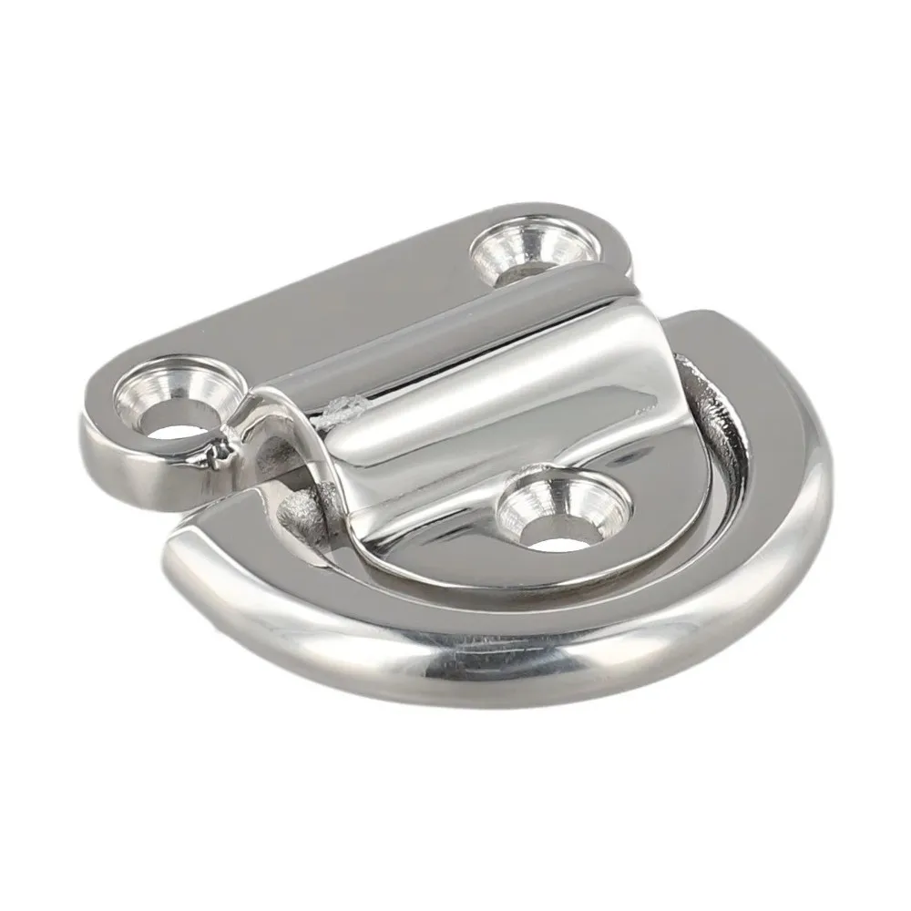 Durable 316 Stainless Steel D Ring Silver Folding Pad Eye Tie Down Ring Heavy Duty Design Easy To Install Lashing Ring