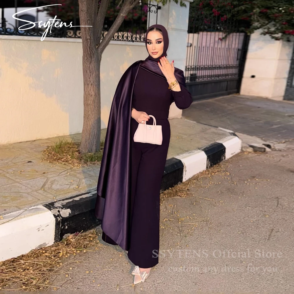 فساتين سهرة أرجوانية من SSYTENS سراويل نسائية عربية بطول الأرض للمناسبات الخاصة فساتين حفلات رسمية سعودية حسب الطلب