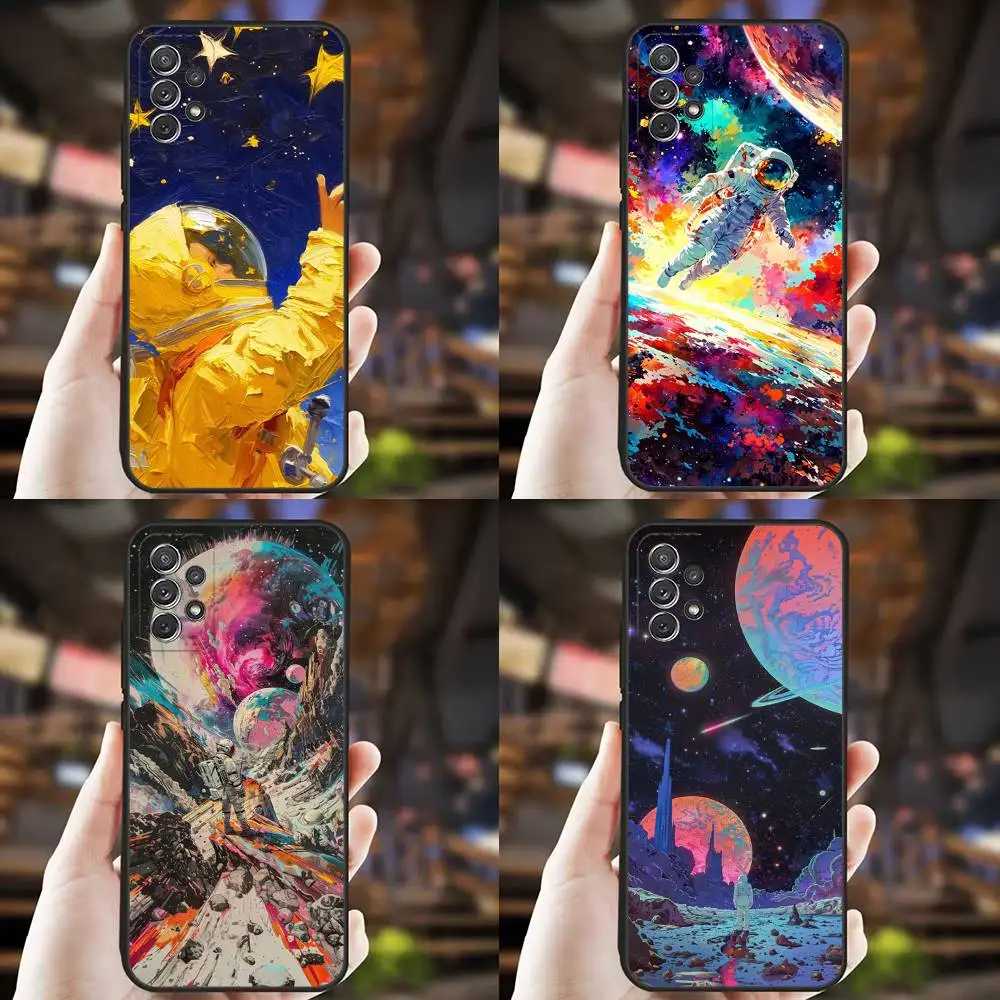 

Painted Astronauts Phone Case For Samsung S25,S24,S21,S22,S23,S30,Ultra,S20,Plus,Fe,Lite,Note,10,9,5G Black Cover