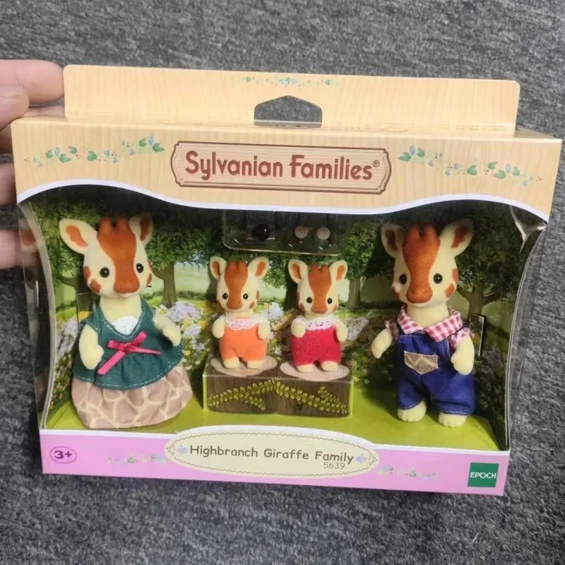 New Anime Sylvanian Families Figures Highbranch Giraffe Family Baby Set Doll Figrues Room Ornaments Christmas Flocking Toy Gift