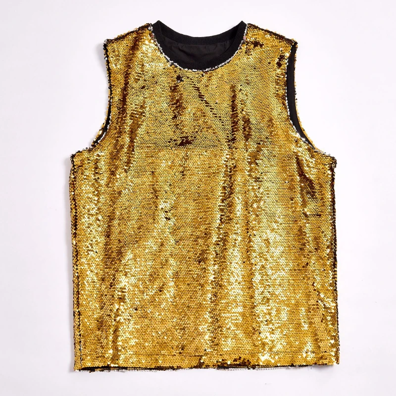 2025 New Multi-color Reversible Sequined Vest for Men, Urban Fashion Trend, Unique Sleeveless Pullover Shiny Men's Tank Top