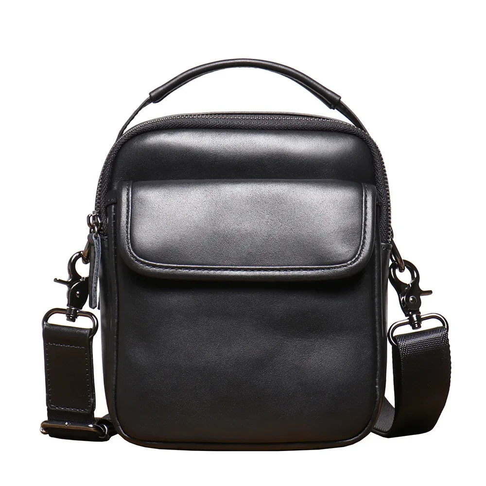 Men's Small Body Bag Leather Mobile Phone Bag Cowhide Single Shoulder Crossbody Bag Casual All-match Backpack Handbag