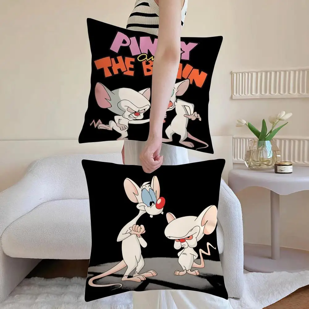 Cartoon P-Pinky and the Brain Cushion Cover Breathable Linen Pillowcase Summer Odorless Eco-Friendly Invisible Zipper Washable