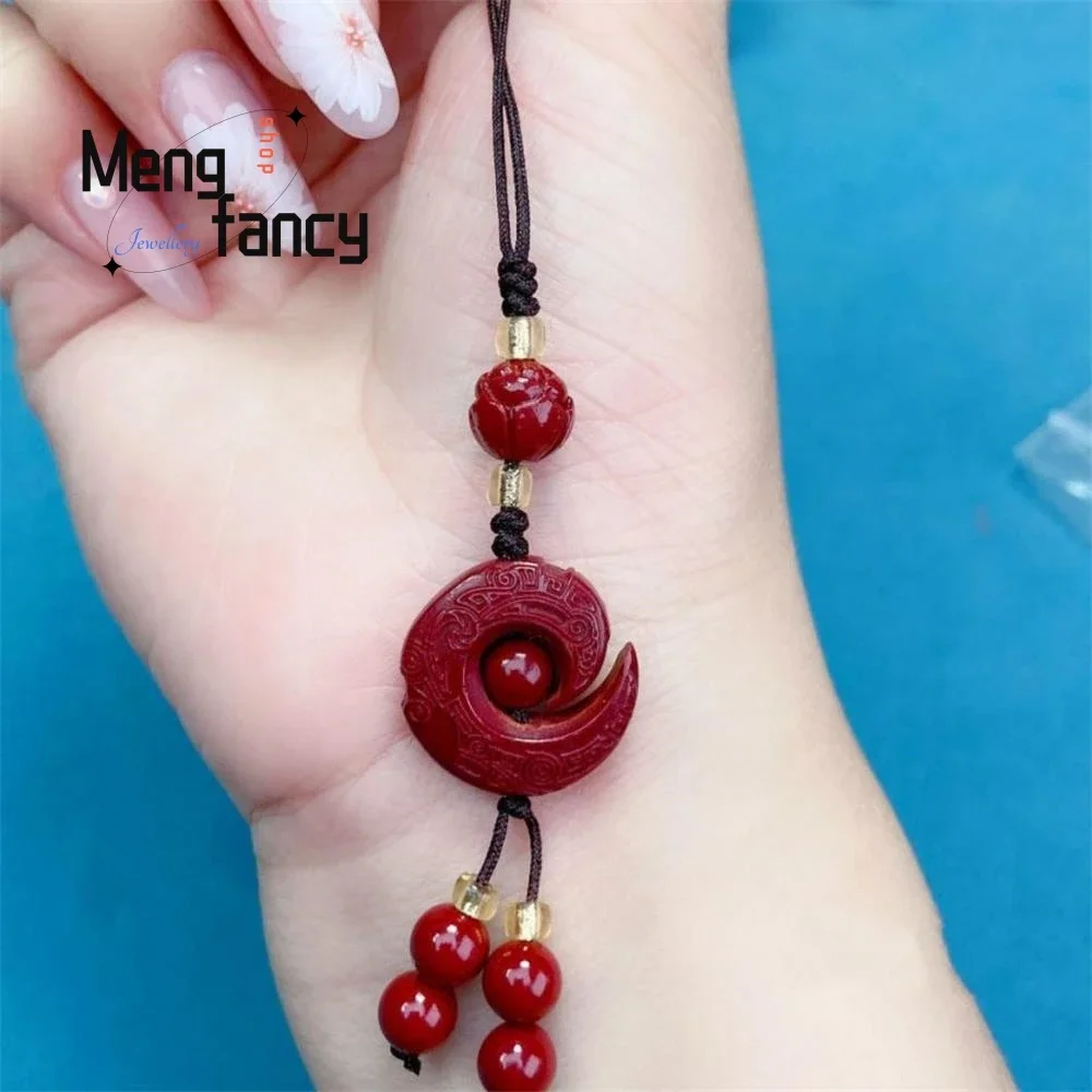 Natural Cinnabar The Time Is Right Mobile Phone Chain Key Ring Charm Fashion Amulet Mascot Men Women Souvenir Fine Holiday Gift