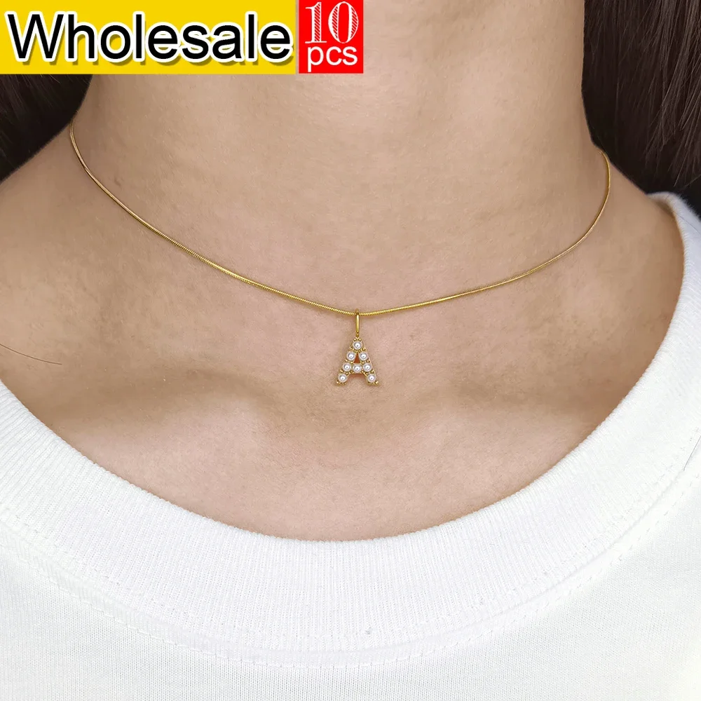 10PCS Initial Letter Pendants Women's Pendant Necklace Golded Circular Snake Chain Fashion Stainless Steel Jewelry Wholesale