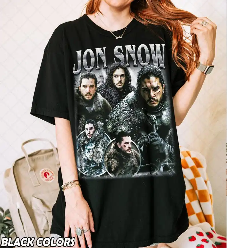 Camiseta Unissex Oversized de Algodão Confortável com Estampa Gráfica de Jon Snow (Filme) - Nova Coleção 2026 - Gola Redonda, Manga Curta, Estilo Casual e Moderno