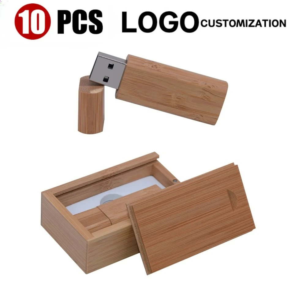 

10 шт./лот, деревянные флэш-накопители USB 2.0 с бесплатным логотипом, бамбуковые флэш-накопители с коробкой, 4 ГБ, ручка 128 ГБ, свадебный подарок, USB-накопитель