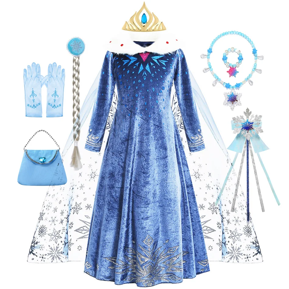 Girls Dresses Kids Princess Costume Halloween Birthday Party Long Cloak Cosplay Elsa Dress Long Sleeve 4 5 6 7 8 9 10 Years